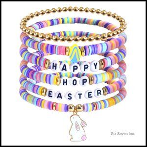 Stretch Clay Bead Easter Bunny Bracelet Stackable Jewelry